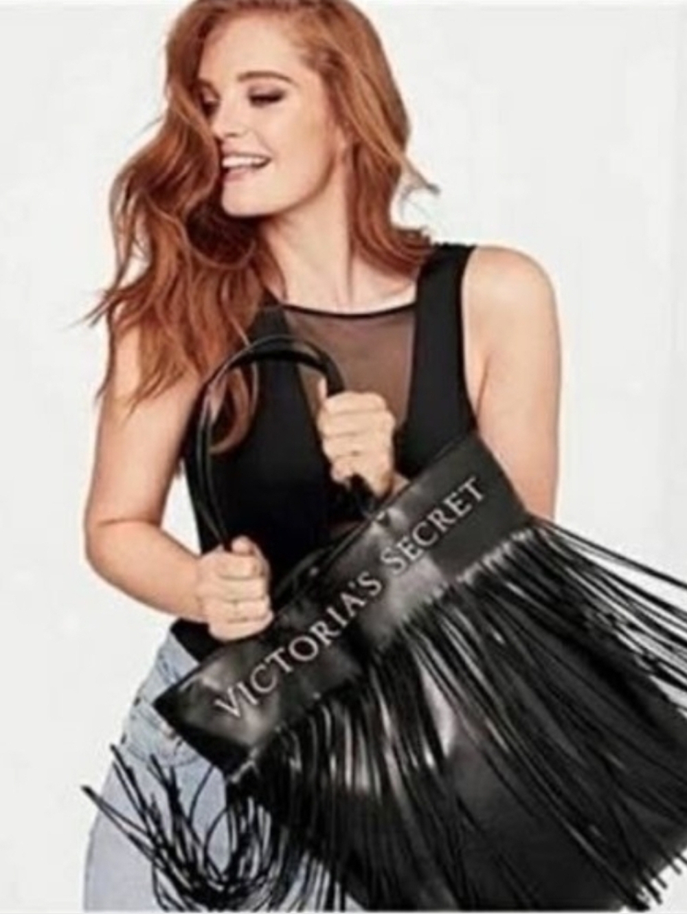 NWT Victoria's Secret Black Fringe Tote Bag